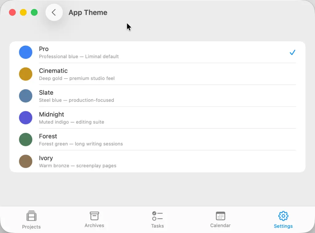 Liminal App Themes